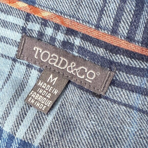 Toad & Co Men's Medium Shirt Blue Flannel Plaid Button - Picture 2 of 12